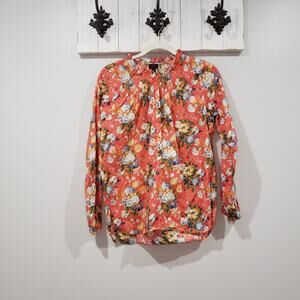 J.Crew Liberty London Floral Popover Blouse Coral Print Size 2